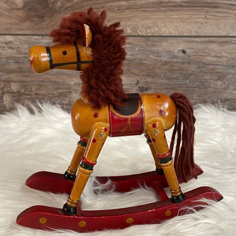 Vintage 70's Christmas Treasury 7" Wood Hobby Rocking Horse Figurine Decor RARE